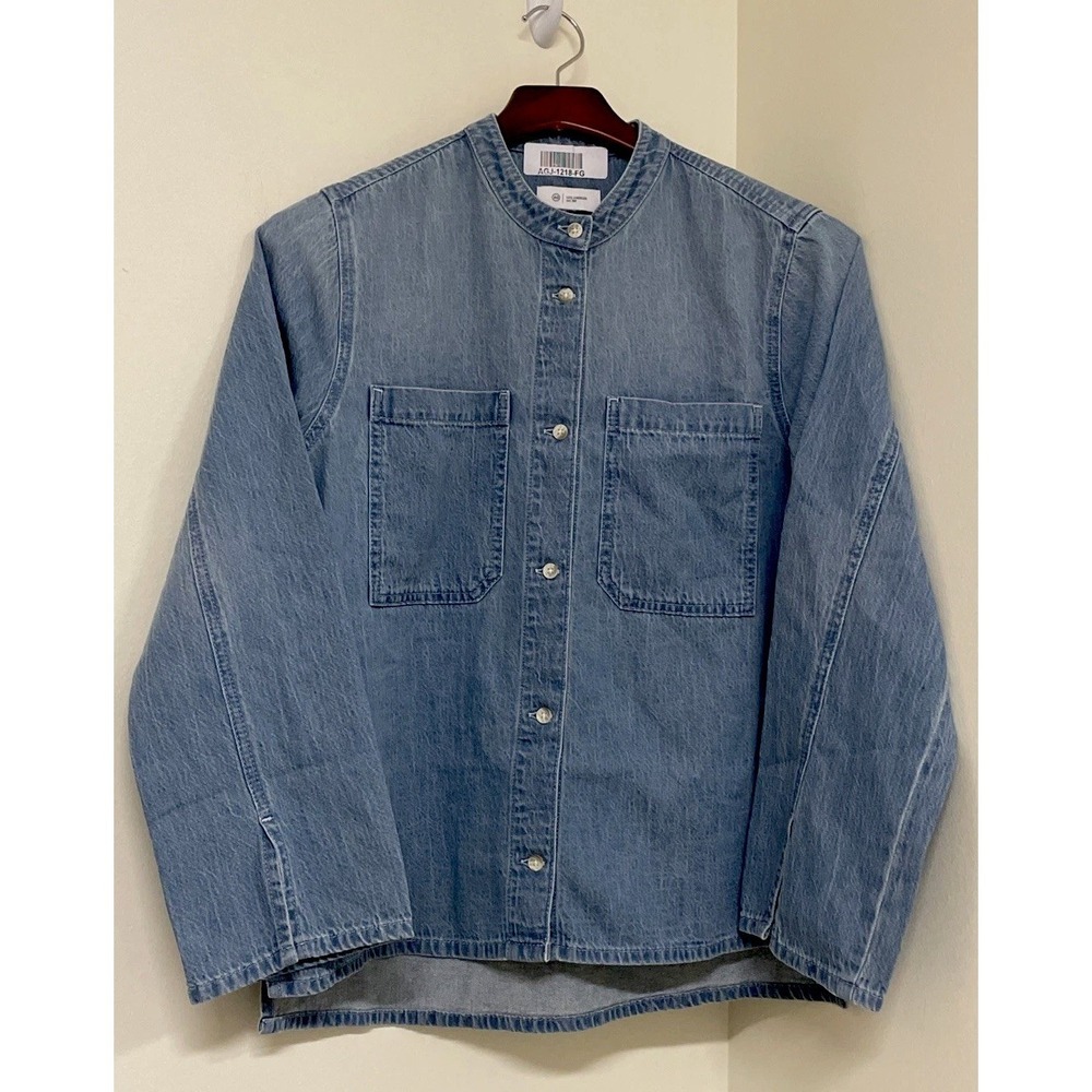 AG Adriano Goldschmied Denim Button Down Branded Collar Long Sleeve Shirt Size S